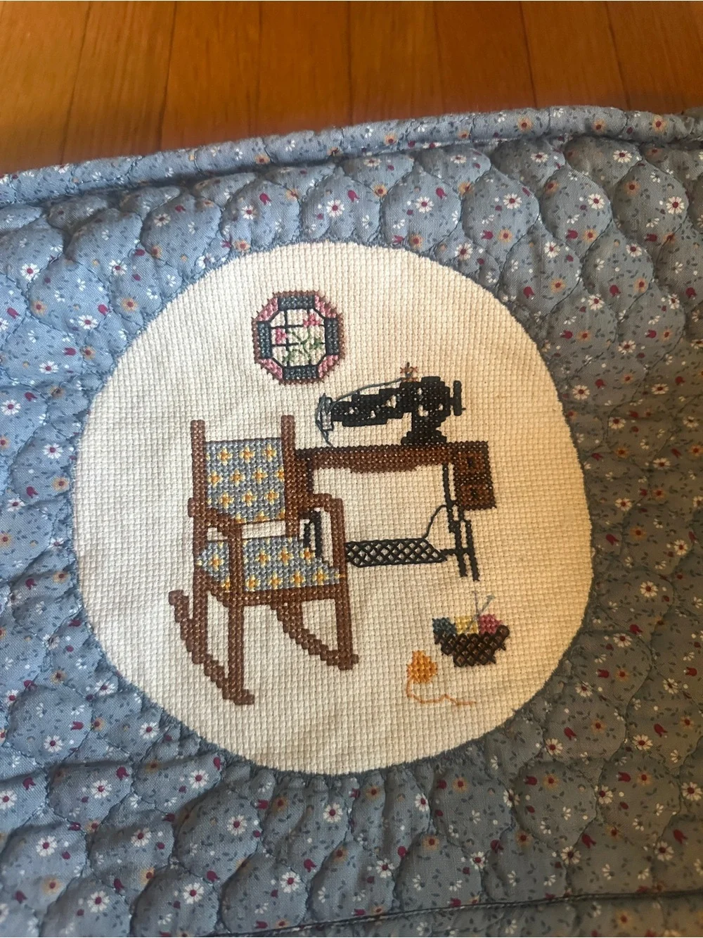 Vtg Handmade Sewing Machine Cover with Cross-stitched Sewing Motif